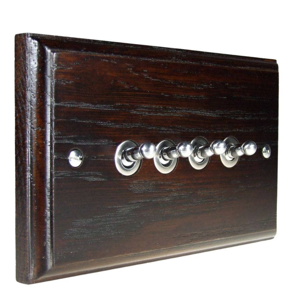 Classic Dark Oak 4 Switch Light Switch Satin Stainless Toggle