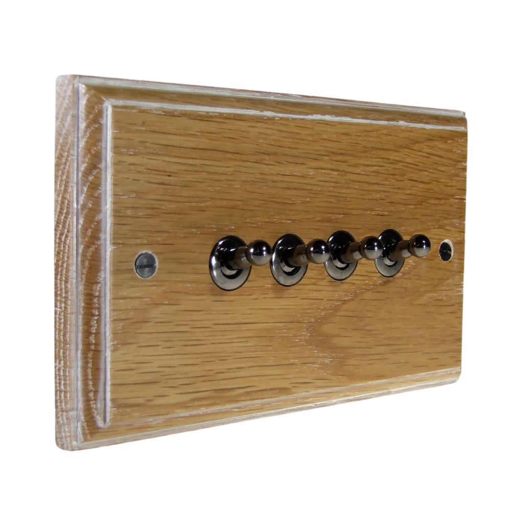 Classic Limed Oak 4 Switch Light Switch Black Nickel Toggle