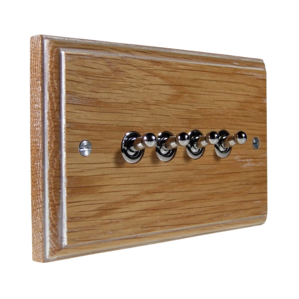 Classic Limed Oak 4 Switch Light Switch Polished Chrome Toggle