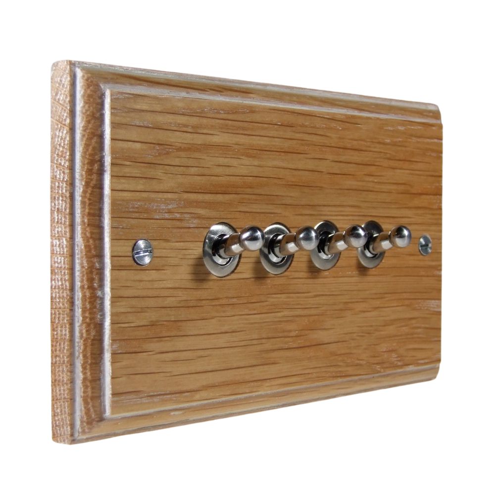 Classic Limed Oak 4 Switch Light Switch Satin Stainless Toggle