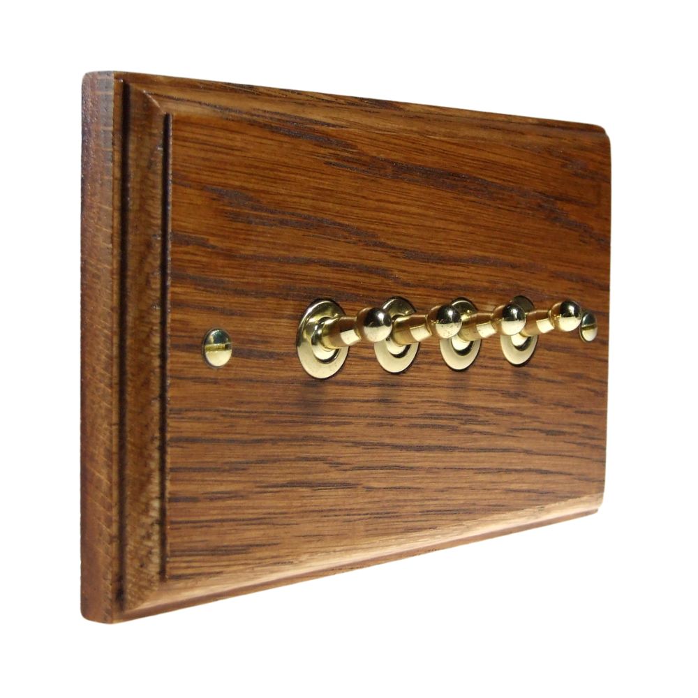 Classic Medium Oak 4 Switch Light Switch Polished Brass Toggle