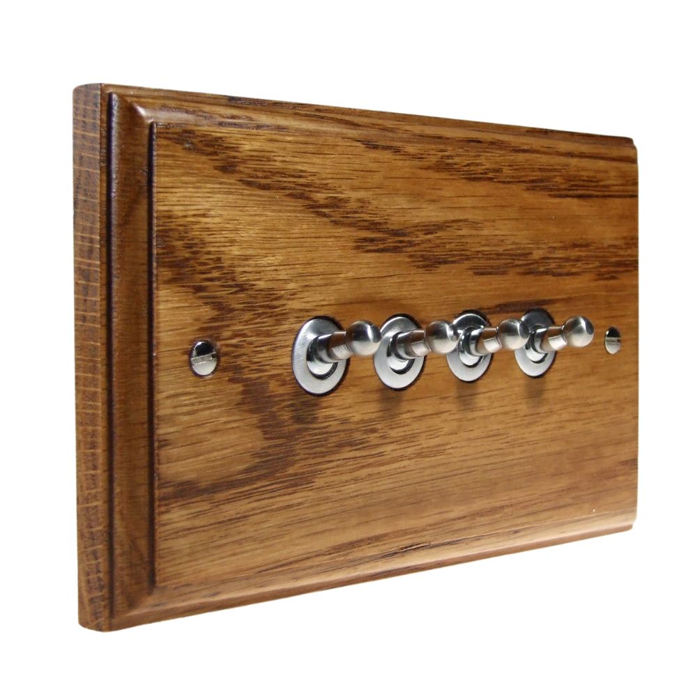 Classic Medium Oak 4 Switch Light Switch Satin Stainless Toggle