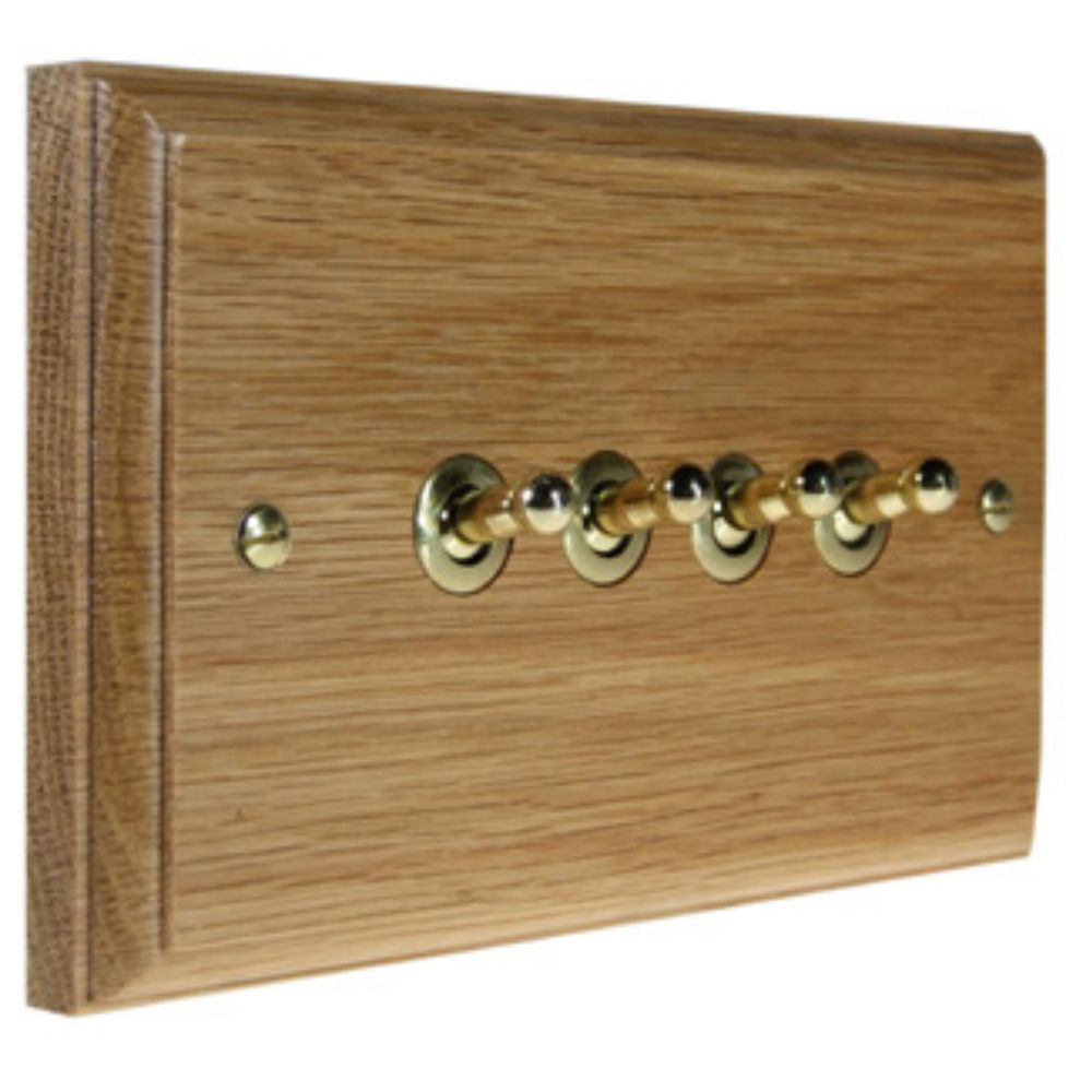 Classic Oak 4 Switch Light Switch Polished Brass Toggle