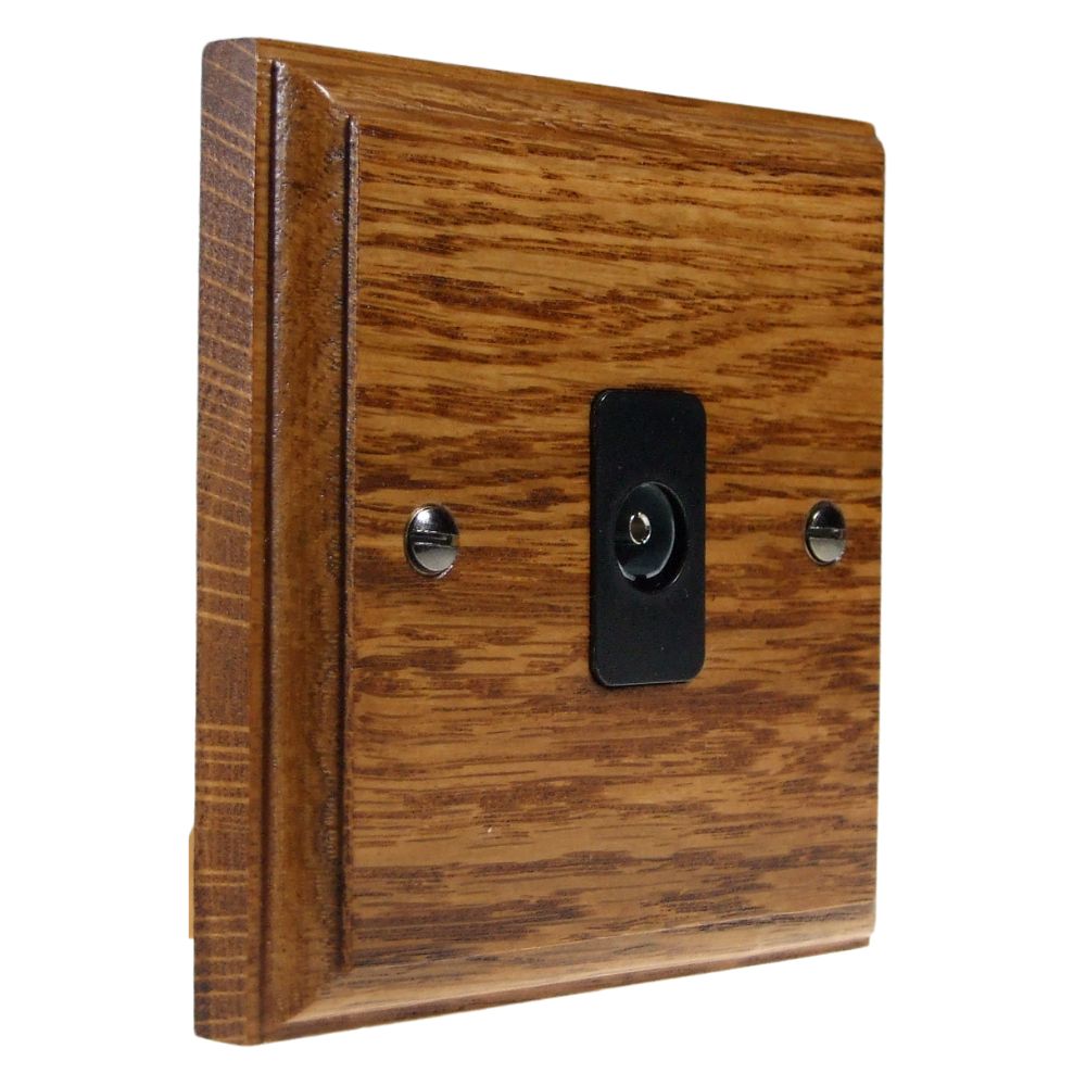 Classic Medium Oak Double TV Co-axial Non Isolated Socket Black