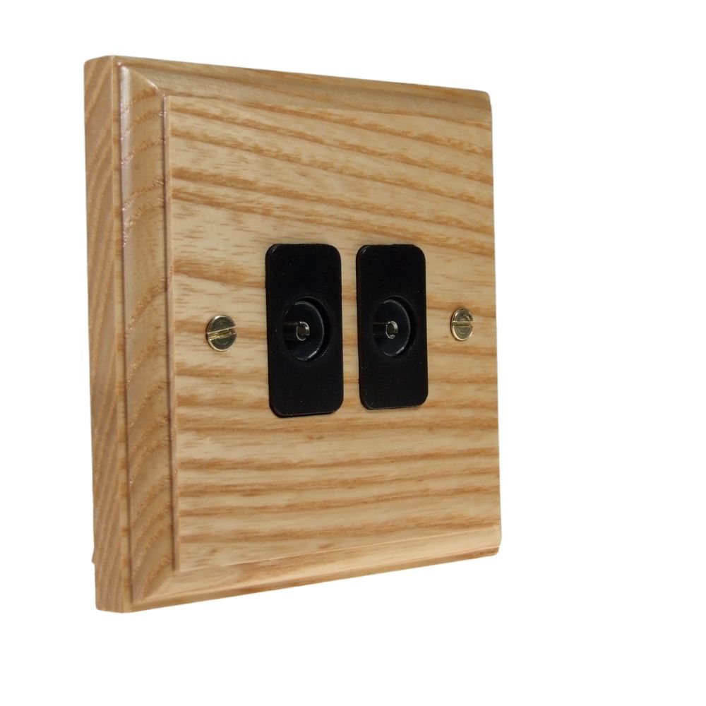 Classic Ash Double TV Co-axial Non Isolated Socket Black