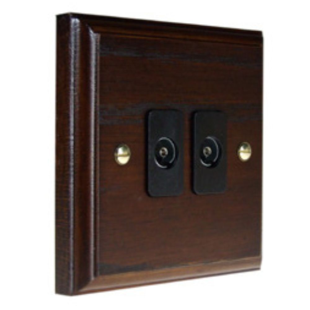 Classic Dark Oak Double TV Co-axial Non Isolated Socket Black