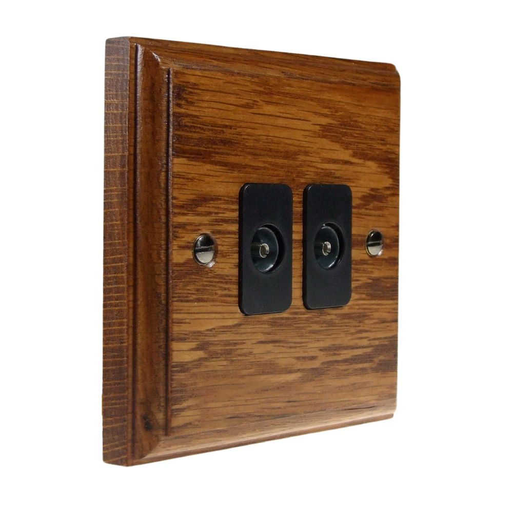 Classic Medium Oak Double TV Co-axial Non Isolated Socket Black
