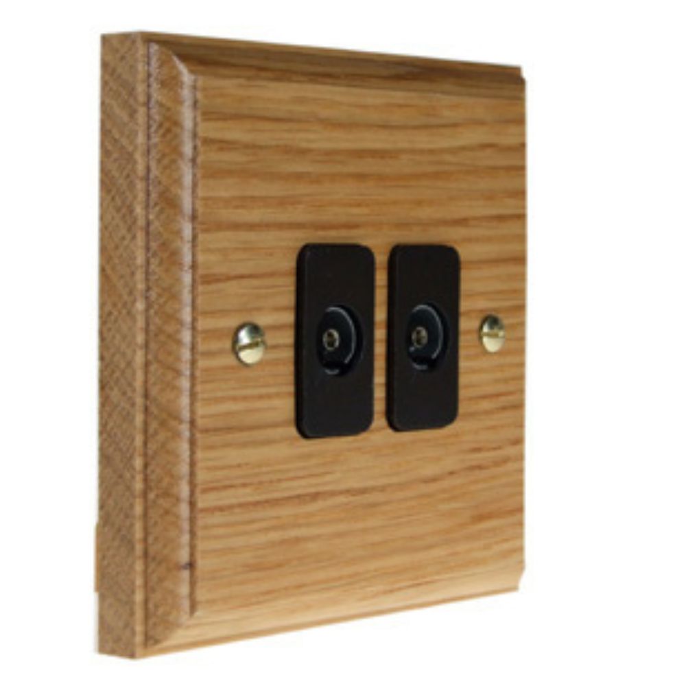 Classic Oak Double TV Co-axial Non Isolated Socket Black