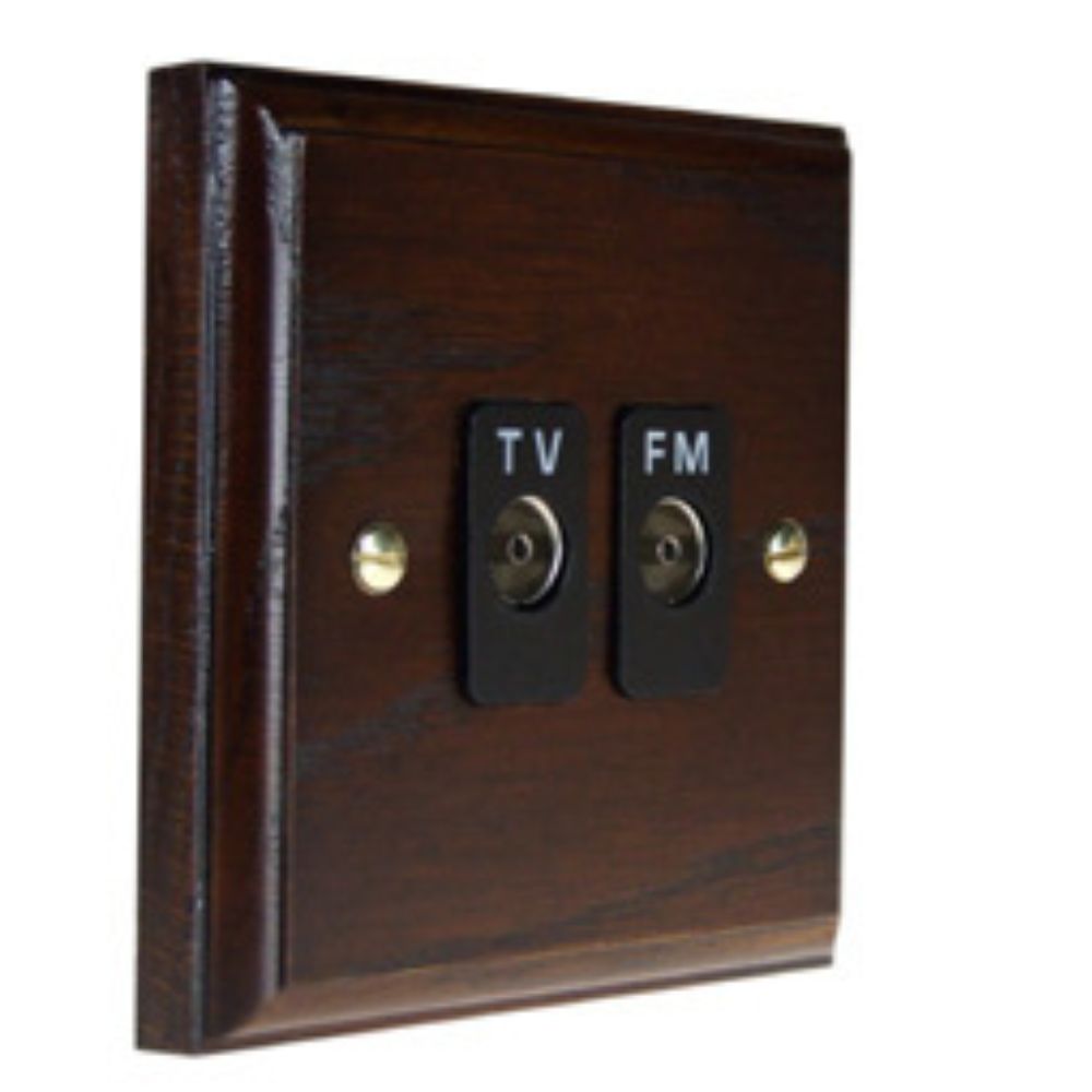 Classic Dark Oak Double TV Co-axial TV/FM Isolated Socket Black