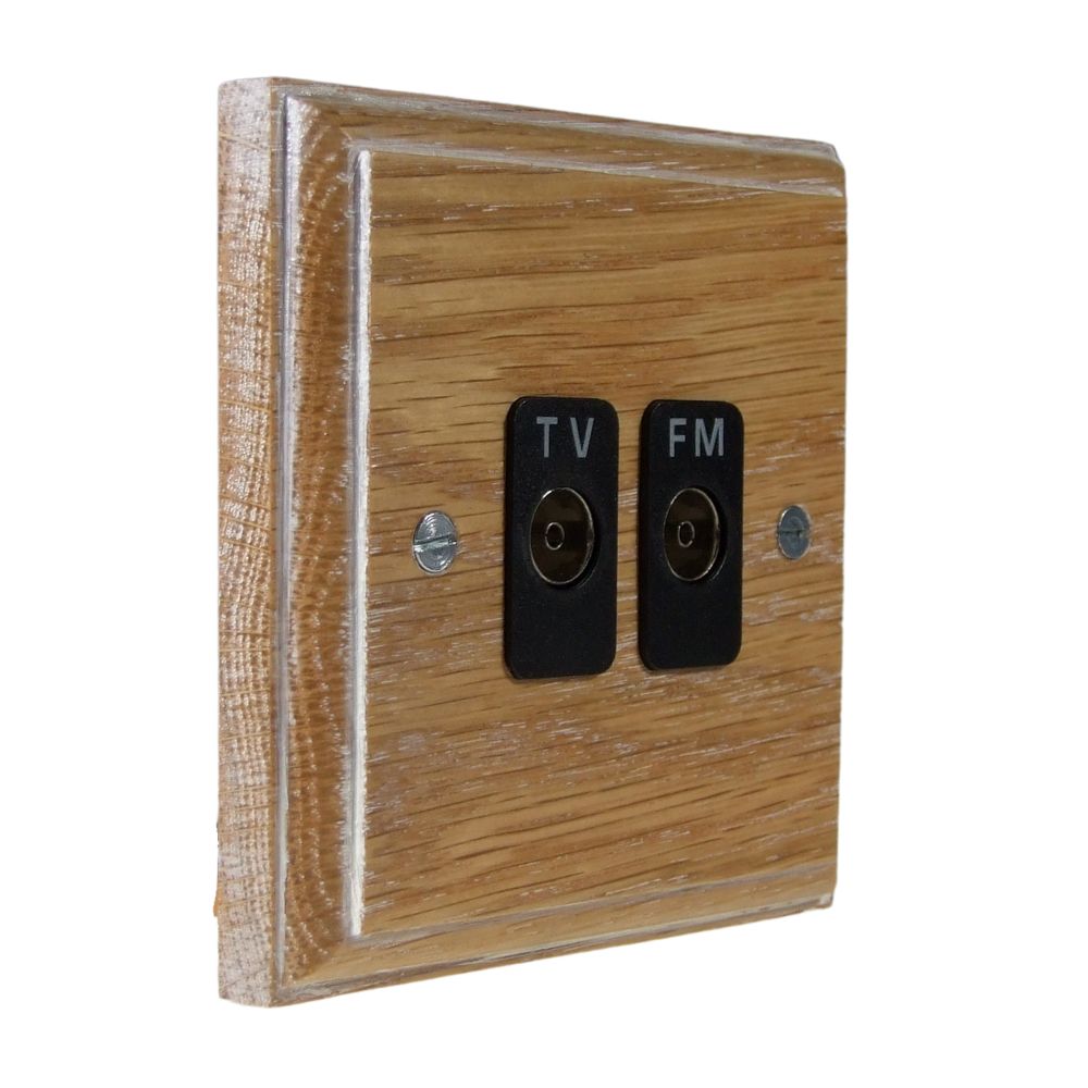 Classic Limed Oak Double TV/FM Co-Axial Isolated Socket Black