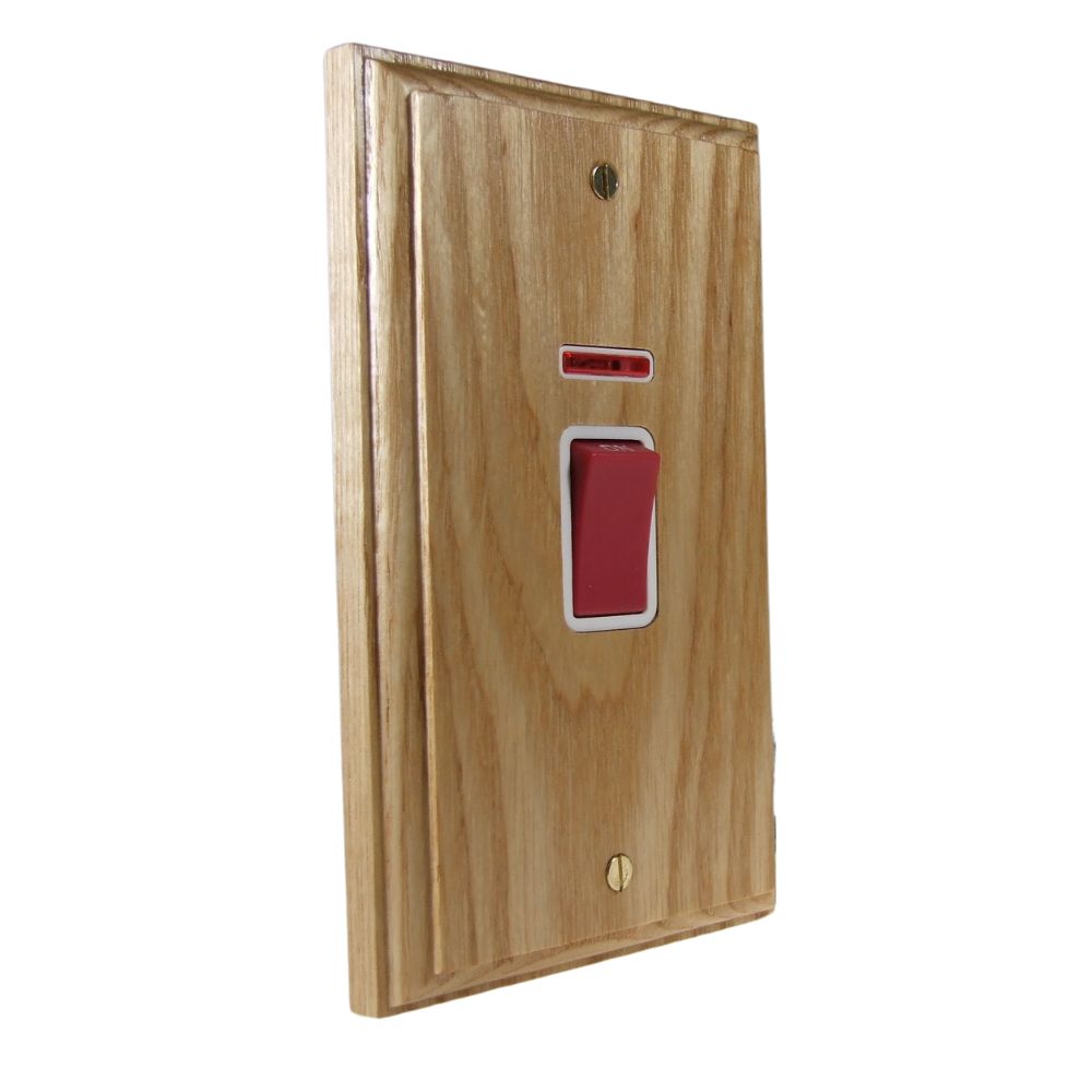 Classic Ash Double Pole Cooker Switch with Neon on a Vertical Twin Plate White