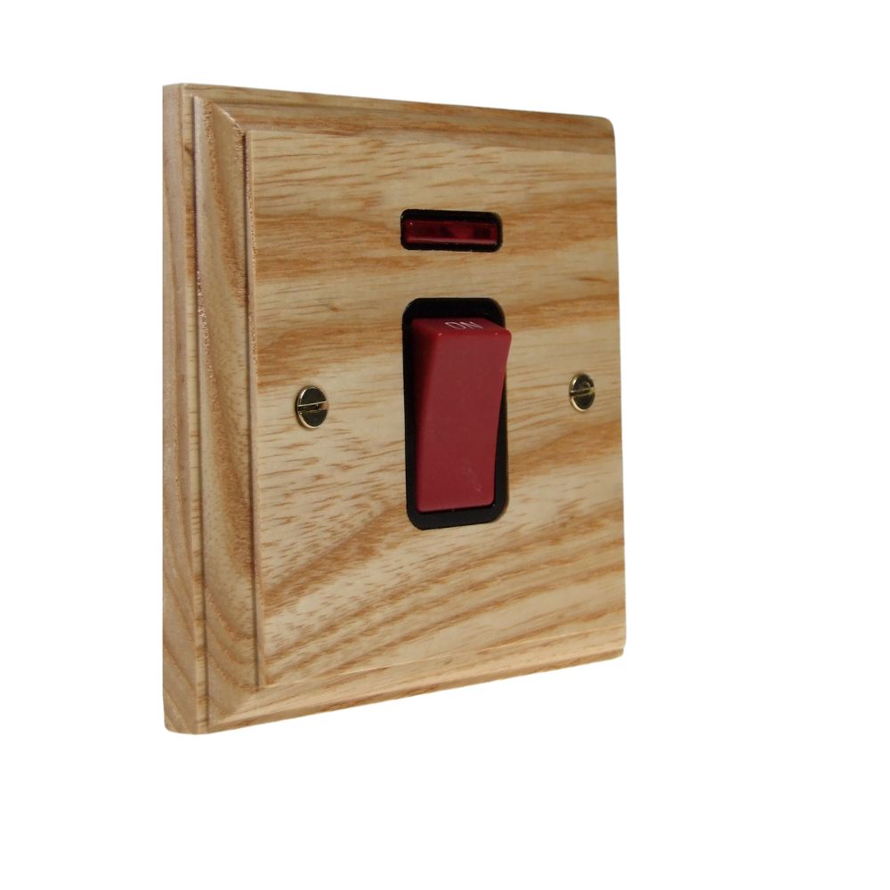 Classic Ash Double Pole Cooker Switch on a Single Plate Black