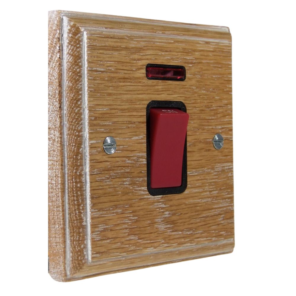 Classic Limed Oak Double Pole Cooker Switch on a Single Plate Black