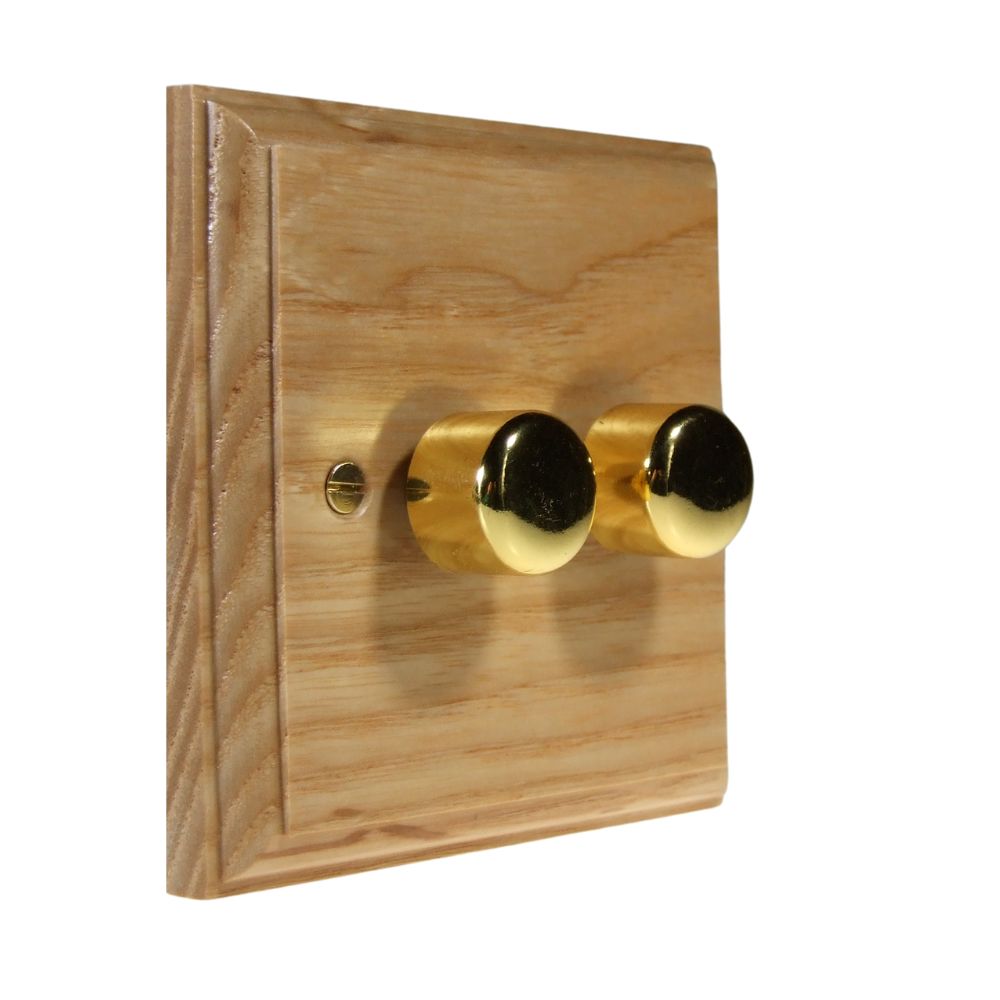 Classic Ash Double 250W Dimmer Light Switch Polished Brass Caps