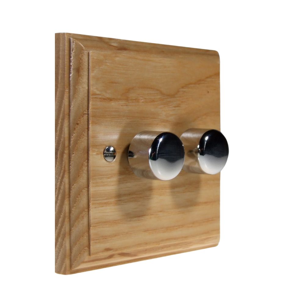 Classic Ash Double LED Dimmer Light Switch Polished Chrome Caps