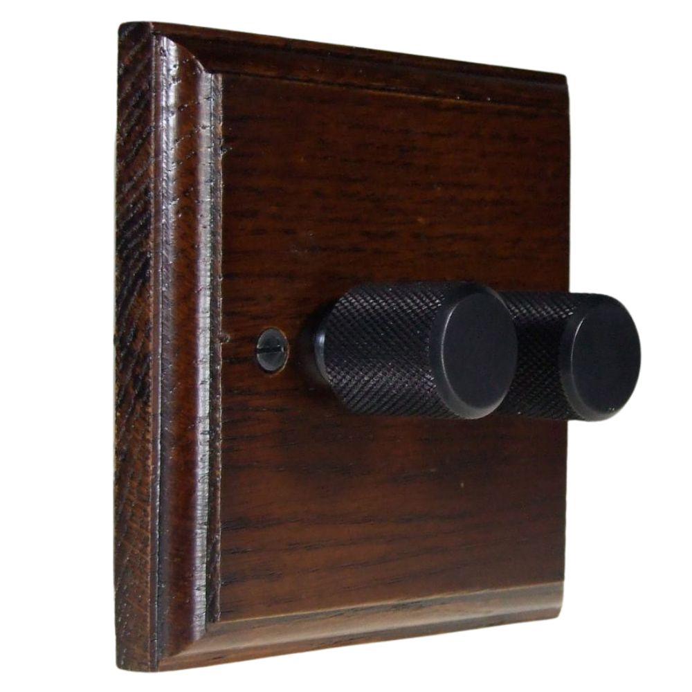 Classic Dark Oak Double 250W Dimmer Retro Black Caps
