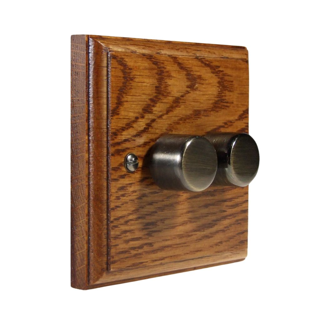 Classic Medium Oak Double 250W Dimmer Antique Brass Caps