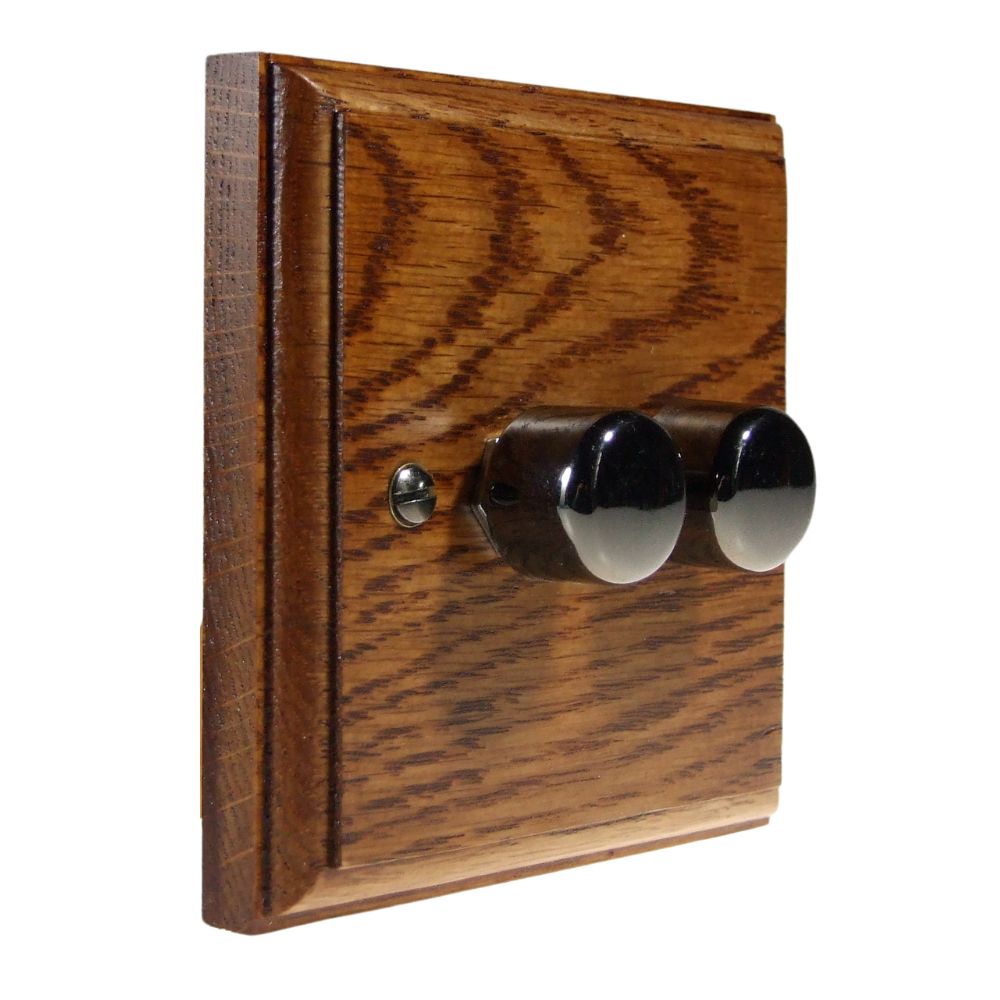 Classic Medium Oak Double LED Dimmer Black Nickel Caps