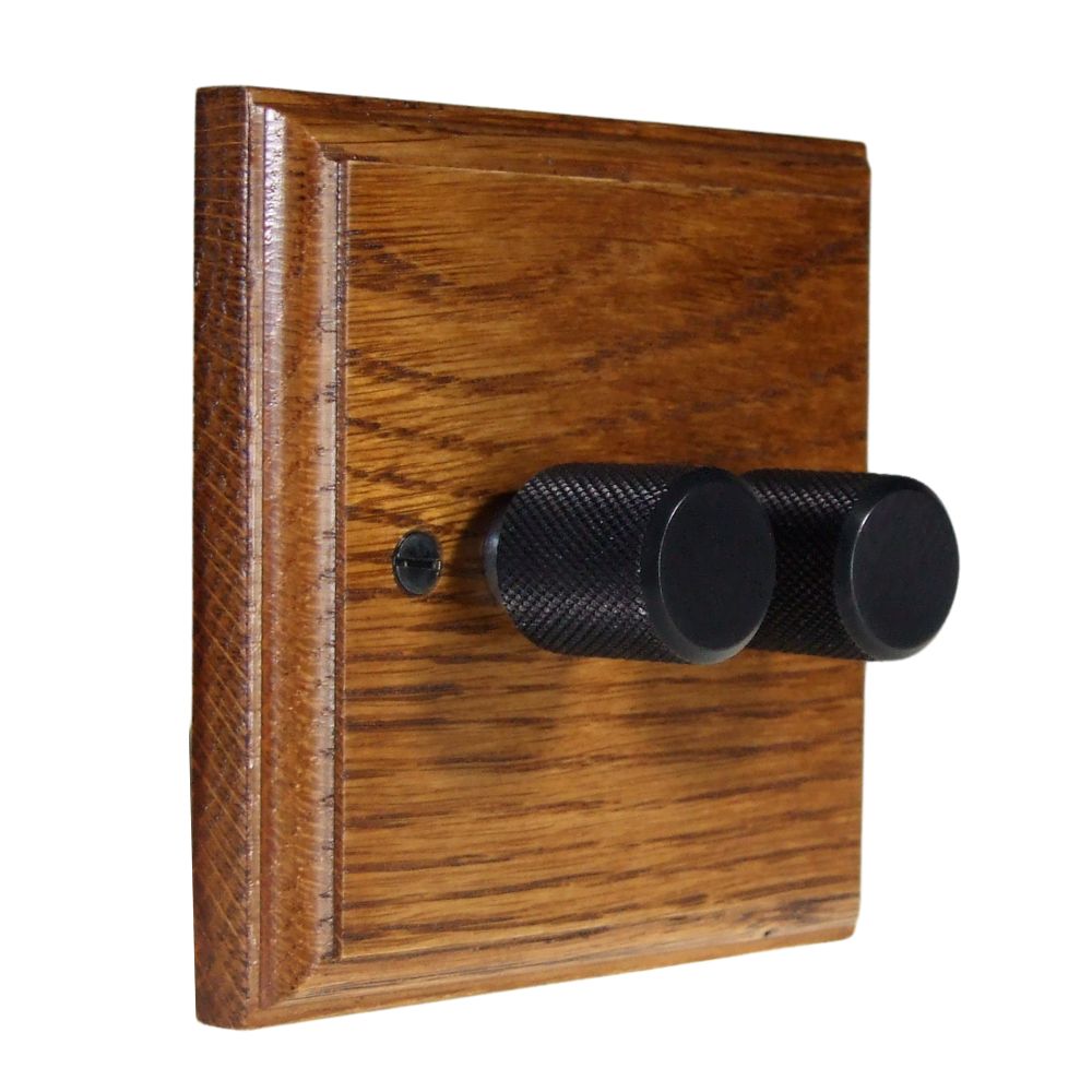 Classic Medium Oak Double LED Dimmer Retro Black Caps