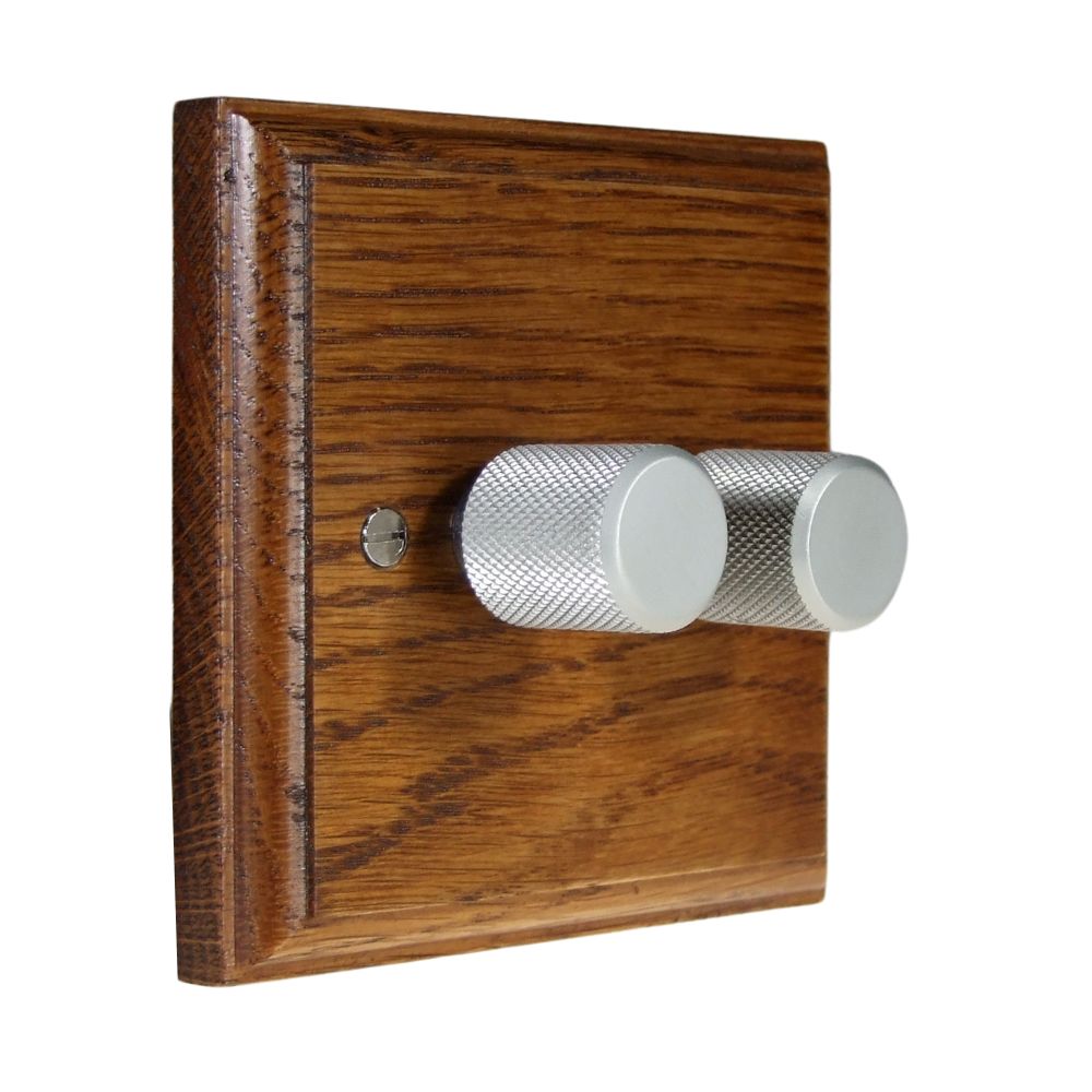 Classic Medium Oak Double 250W Dimmer Retro Satin Caps