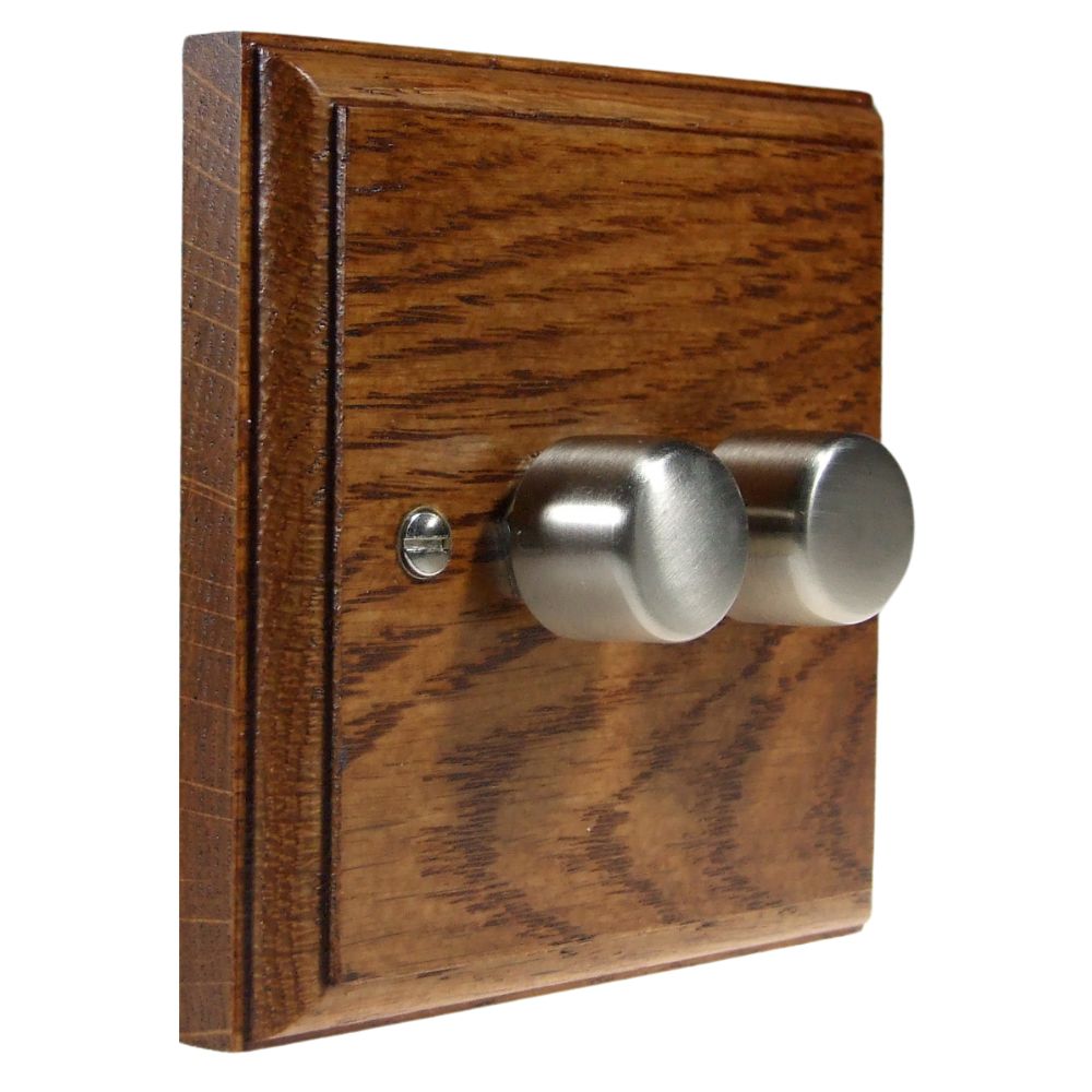 Classic Medium Oak Double LED DimmerSatin Stainless Caps