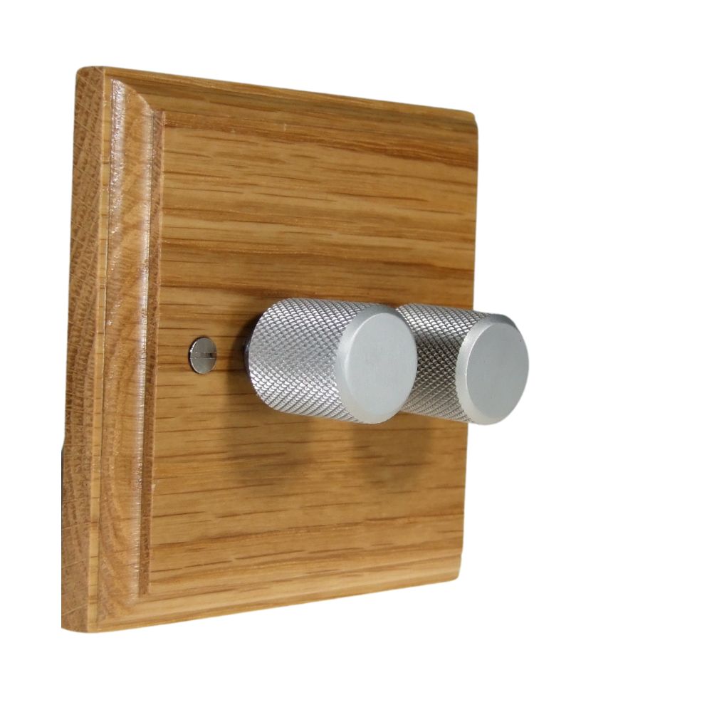 Classic Oak Double 250W Dimmer Light Switch Retro Satin Caps