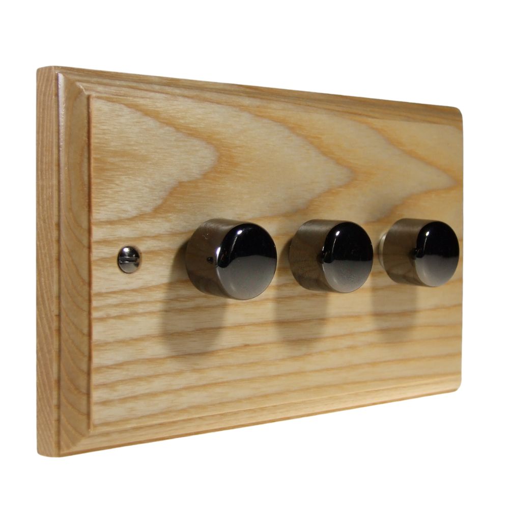 Classic Ash Triple 250W Dimmer Light Switch Black Nickel Caps