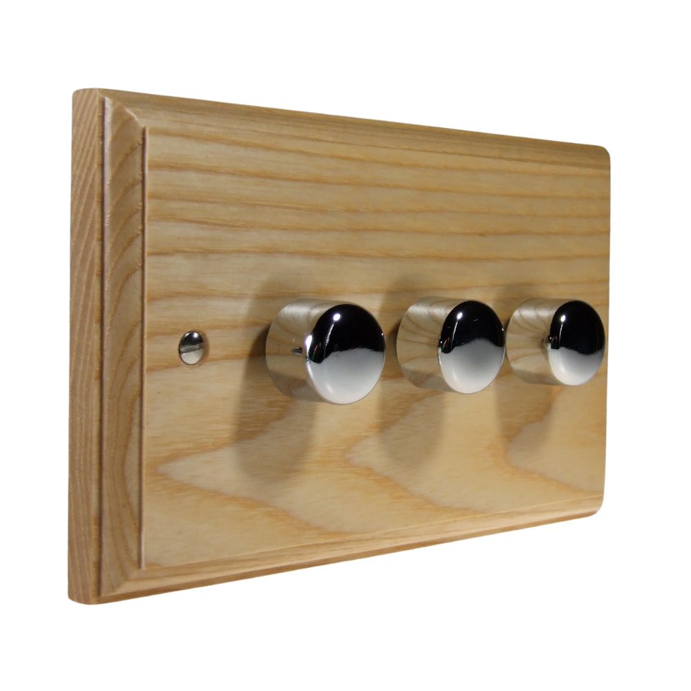 Classic Ash Triple LED Dimmer Light Switch Polished Chrome Caps