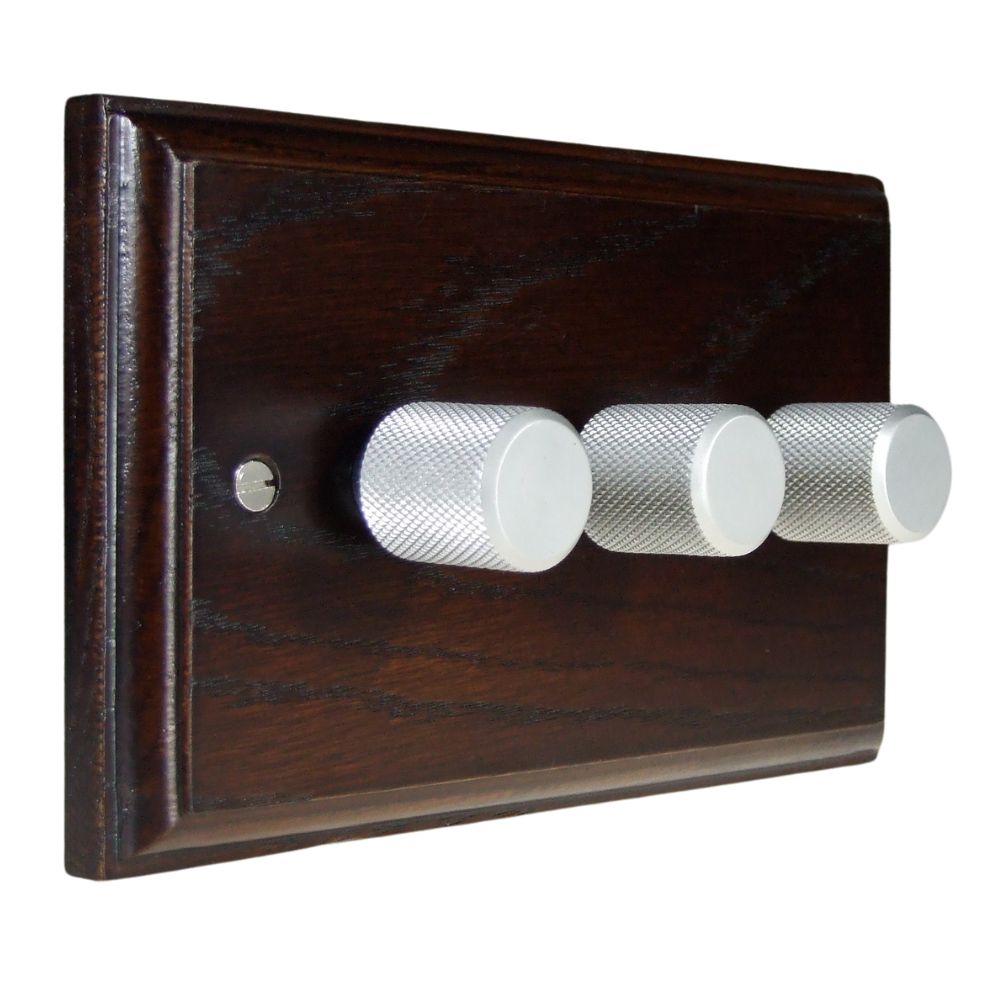 Classic Dark Oak Triple LED Dimmer Retro Satin Caps