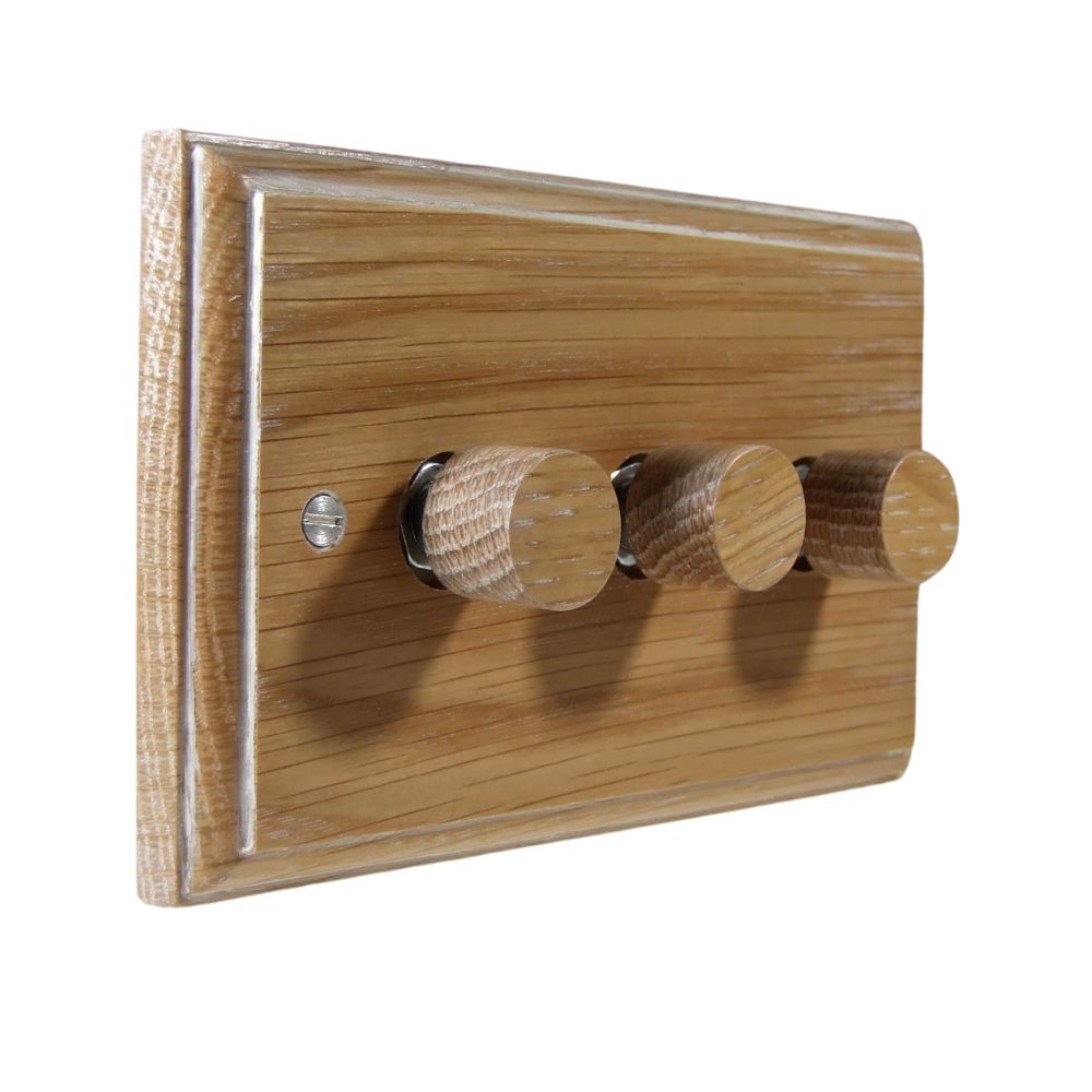 Classic Limed Oak Triple LED Dimmer Light Switch Oak Caps
