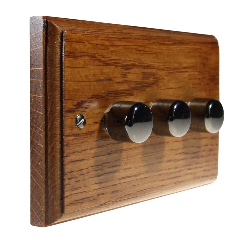 Classic Medium Oak Triple LED Dimmer Black Nickel Caps