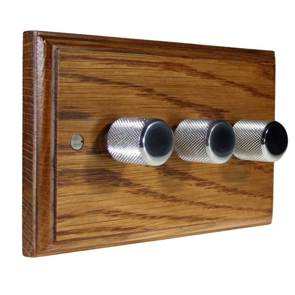 Classic Medium Oak Triple LED Dimmer Retro Chrome Caps