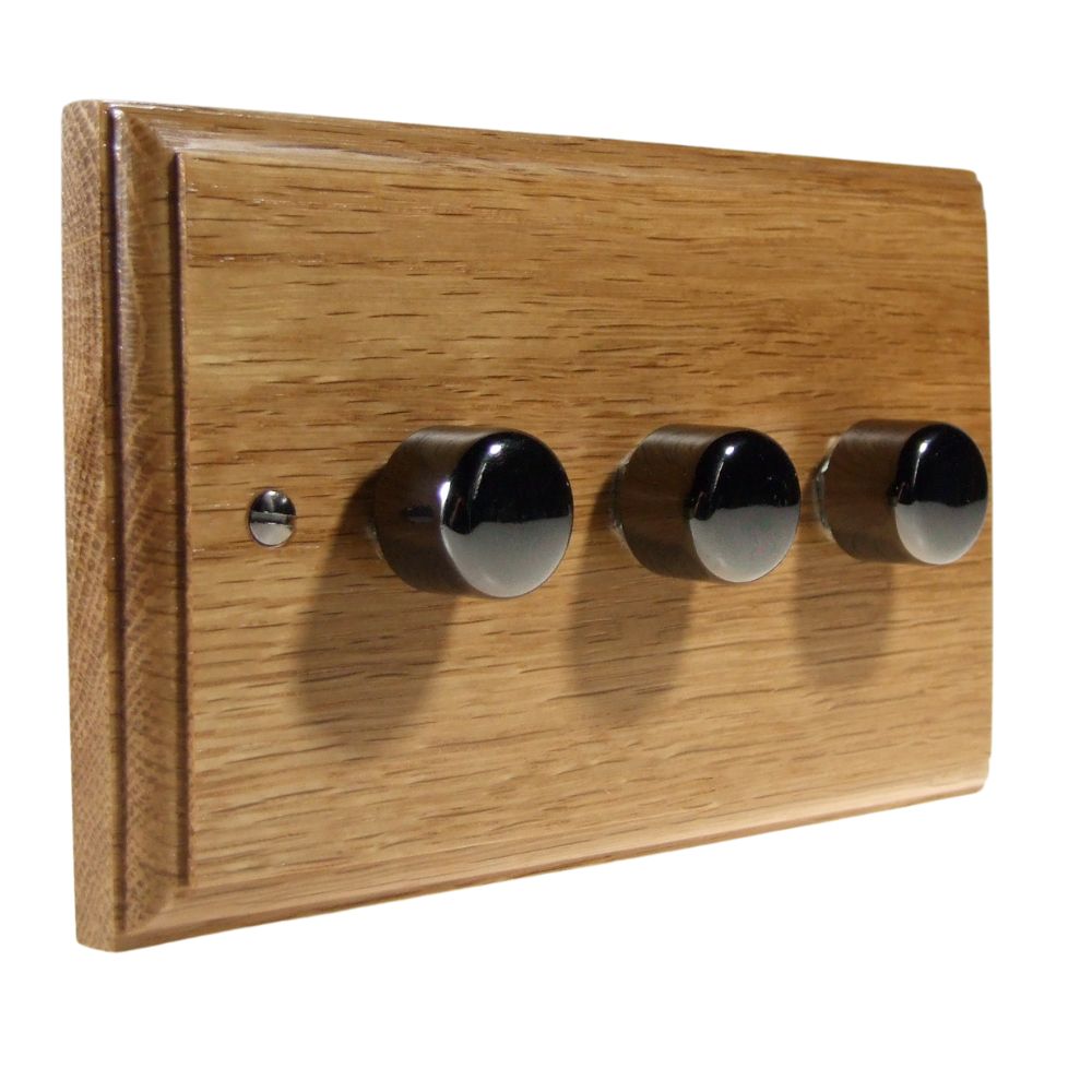Classic Oak Triple LED Dimmer Light Switch Balck Nickel Caps