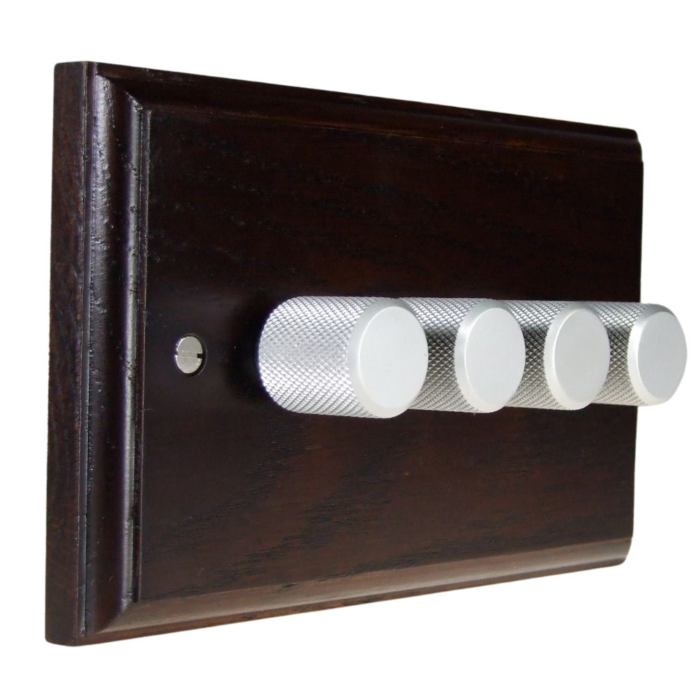 Classic Dark Oak 4 Switch  250W Dimmer Retro Satin Caps