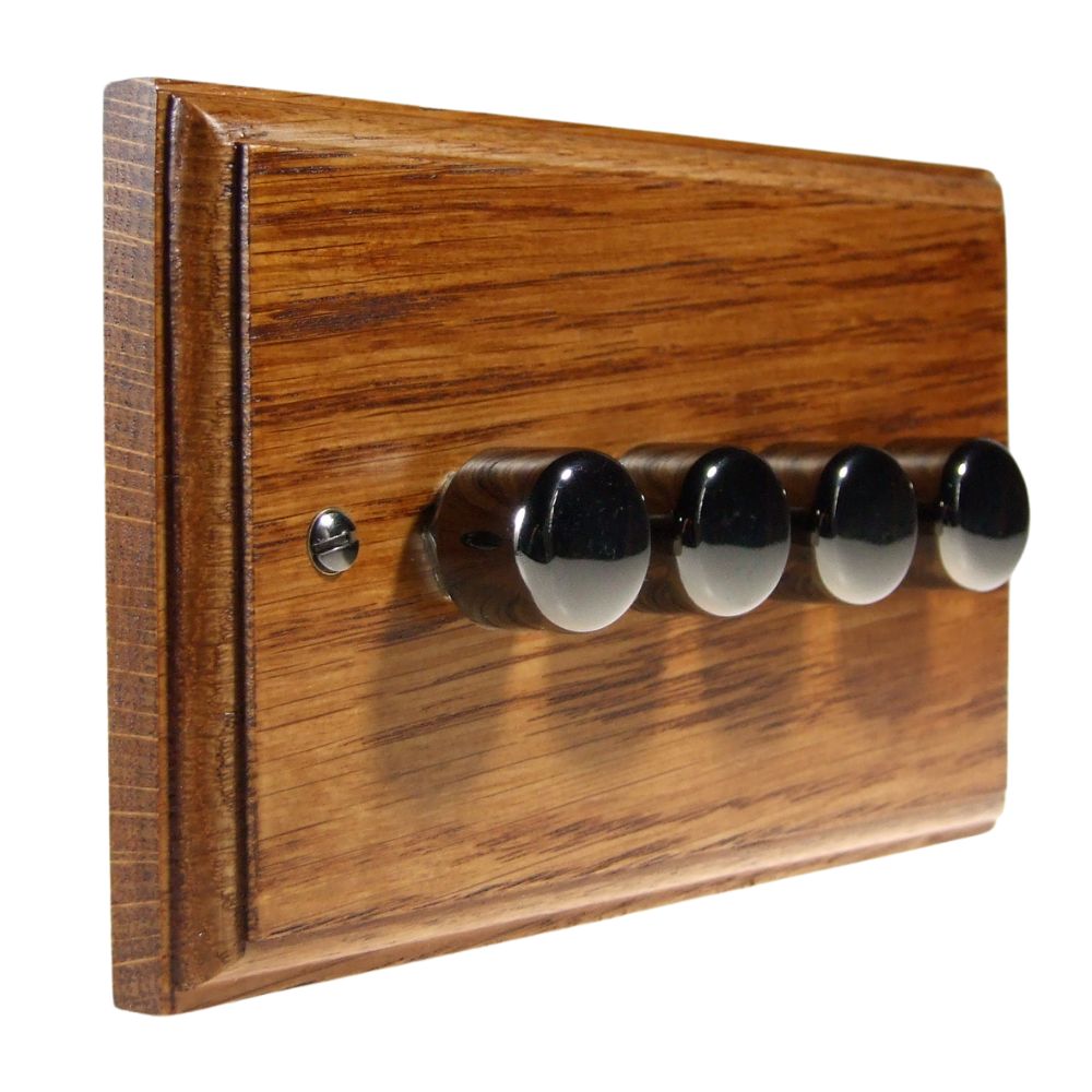Classic Medium Oak 4 LED Dimmer Black Nickel Caps