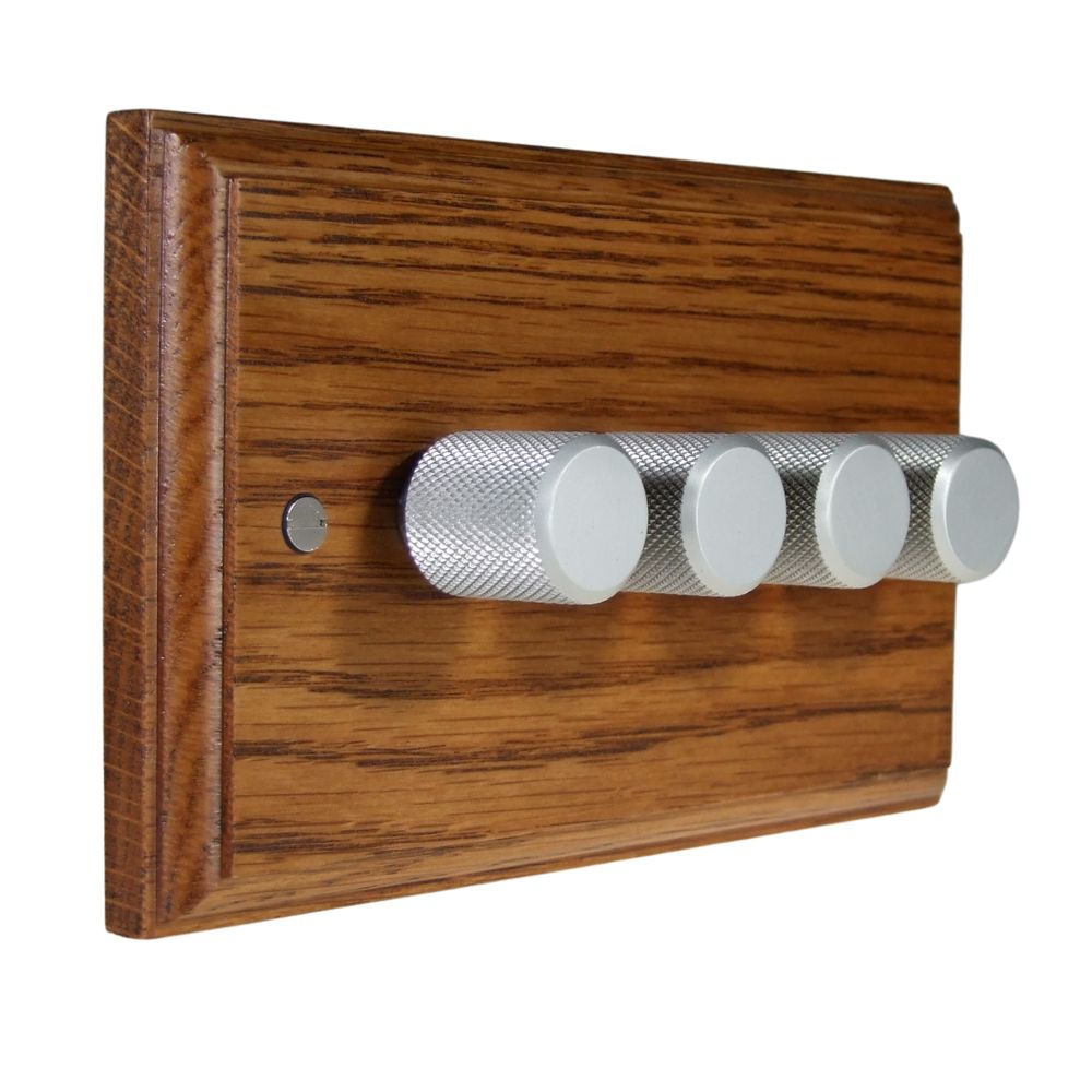 Classic Medium Oak 4 Switch 250W Dimmer Retro Satin Caps
