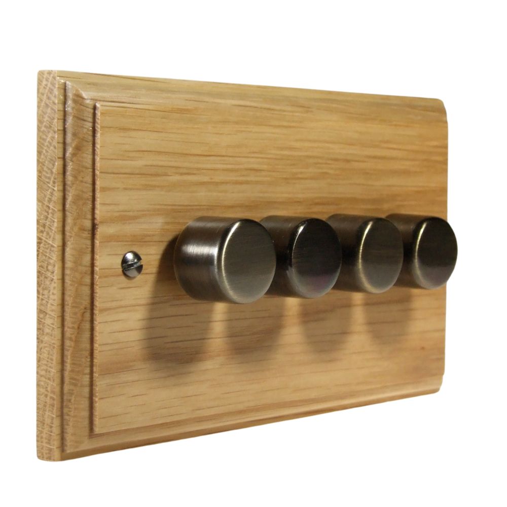 Classic Oak 4 250W Dimmer Light Switch Antique Brass Caps