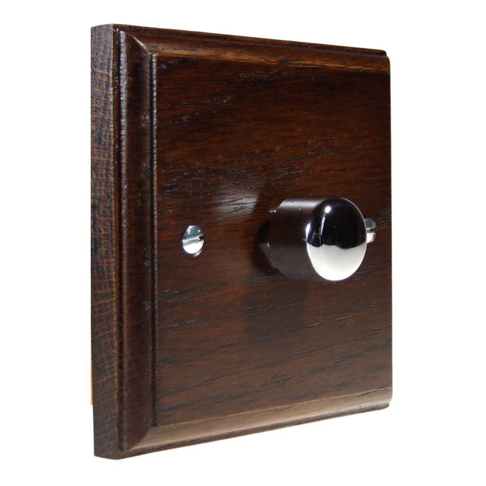 Classic Dark Oak Single Fan Control Dimmer Polished Chrome Cap