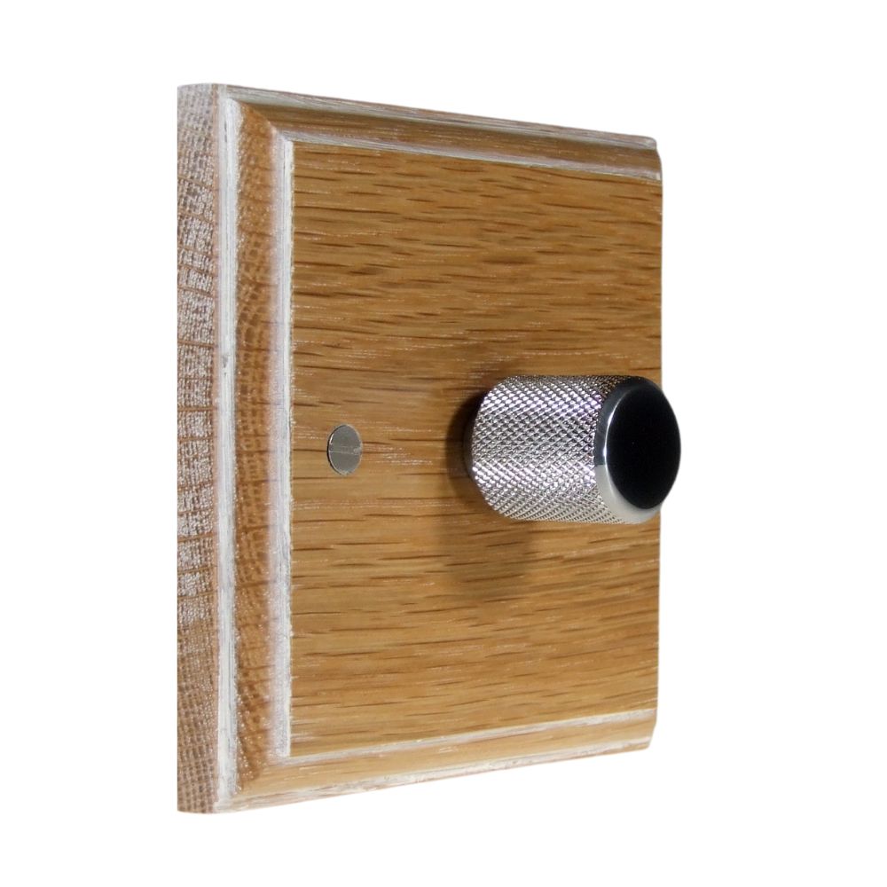 Classic Limed Oak Single LED Dimmer Light Switch Retro Chrome Caps