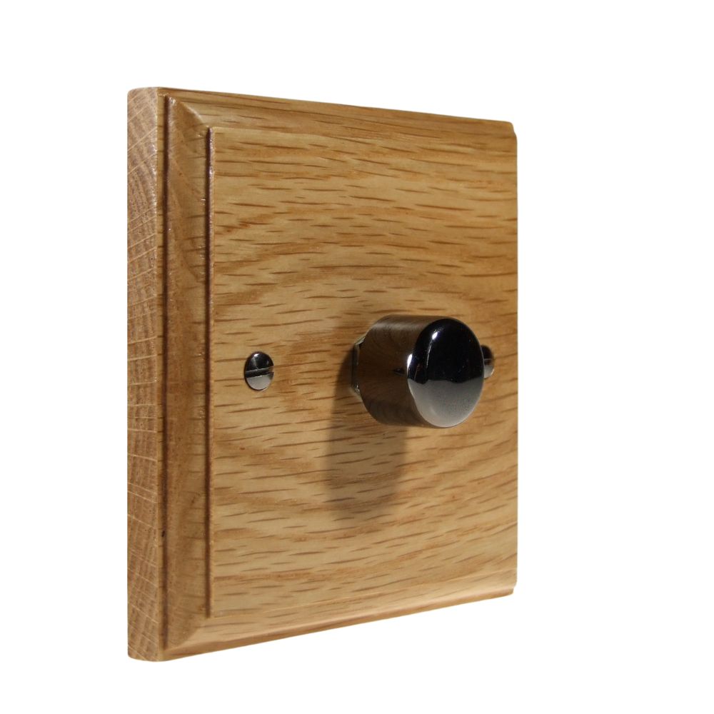 Classic Oak Single 400W Dimmer Light Switch Black Nickel Caps