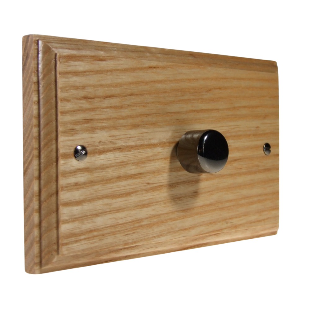 Classic Ash Single 400W Dimmer Light Switch on Twin Plate Black Nickel Caps