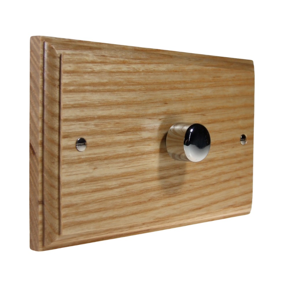 Classic Ash Single 400W Dimmer Light Switch on Twin Plate Polished Chrome Caps