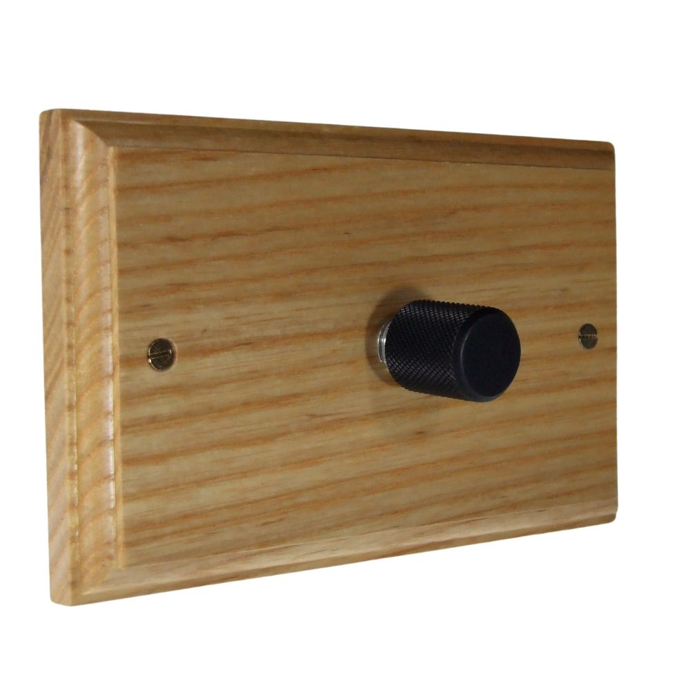 Classic Ash Single 400W Dimmer Light Switch on Twin Plate Retro Black Caps