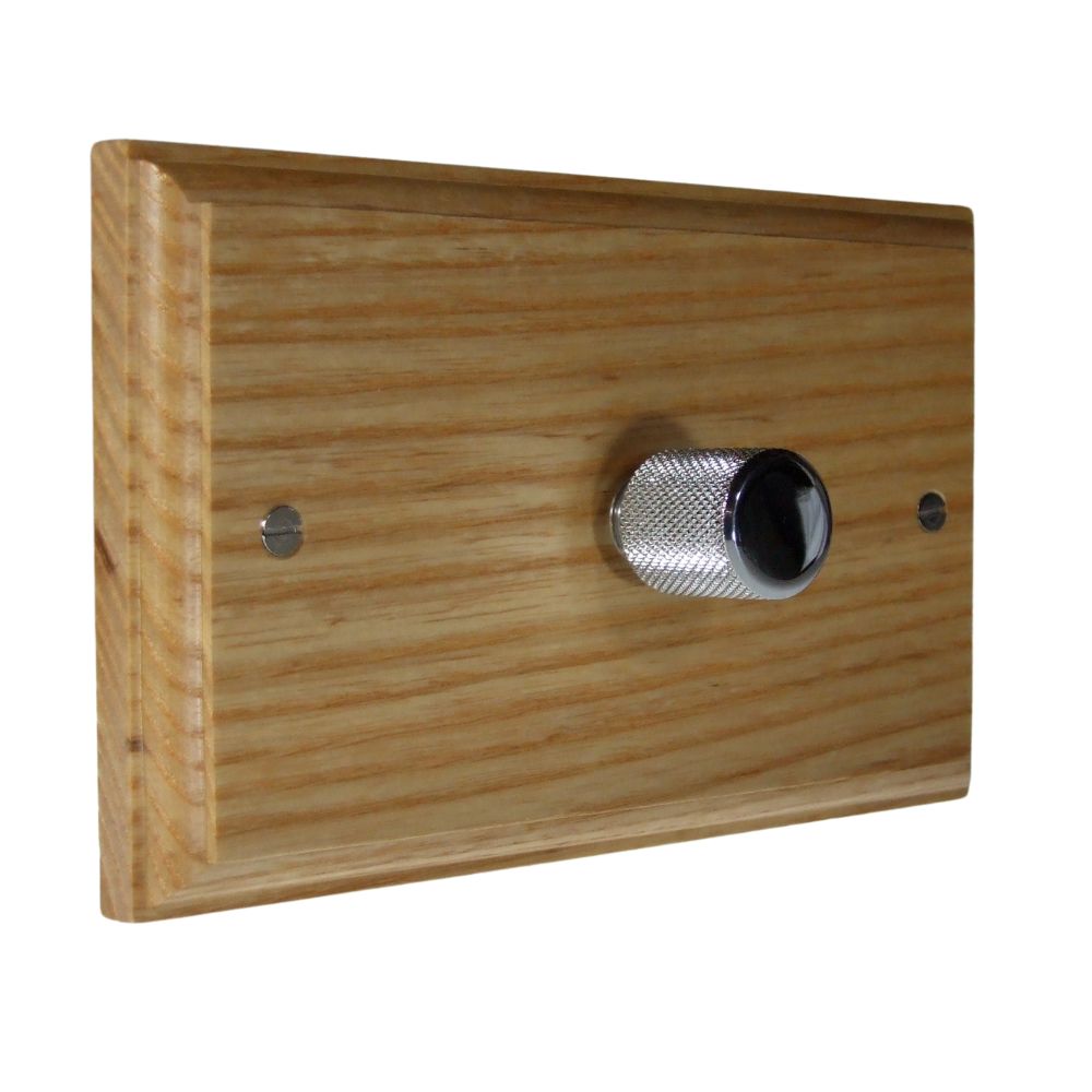 Classic Ash Single 400W Dimmer Light Switch on Twin Plate Retro Chrome Caps