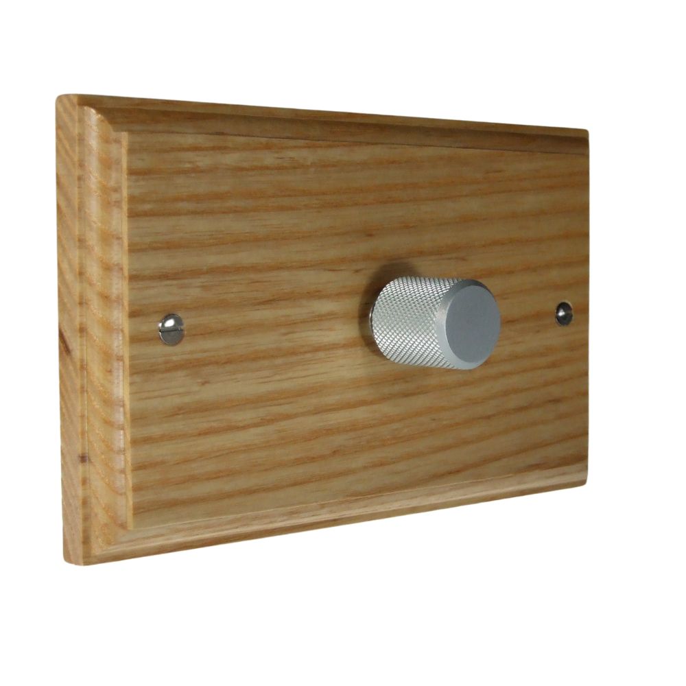 Classic Ash Single 400W Dimmer Light Switch on Twin Plate Retro Stainless Caps