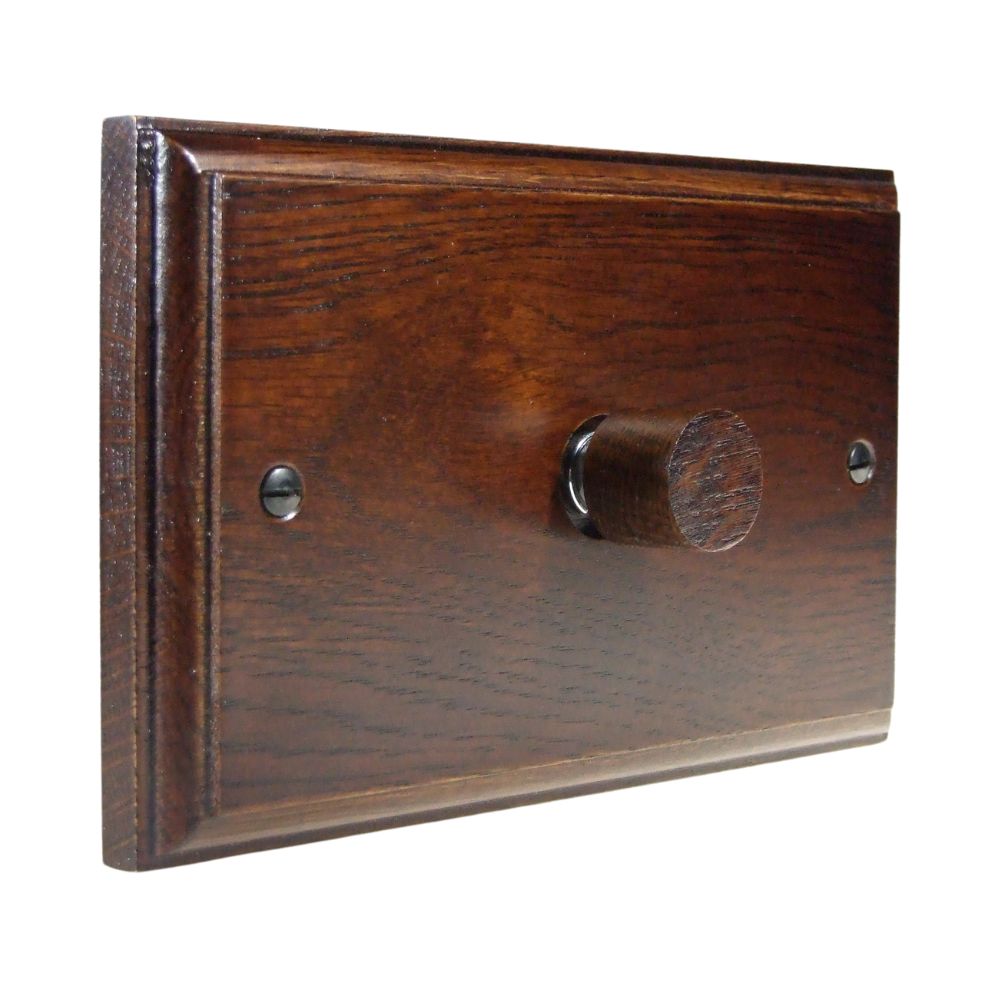 Classic Dark Oak Single 400W Dimmer Twin Plate Dark Oak Cap
