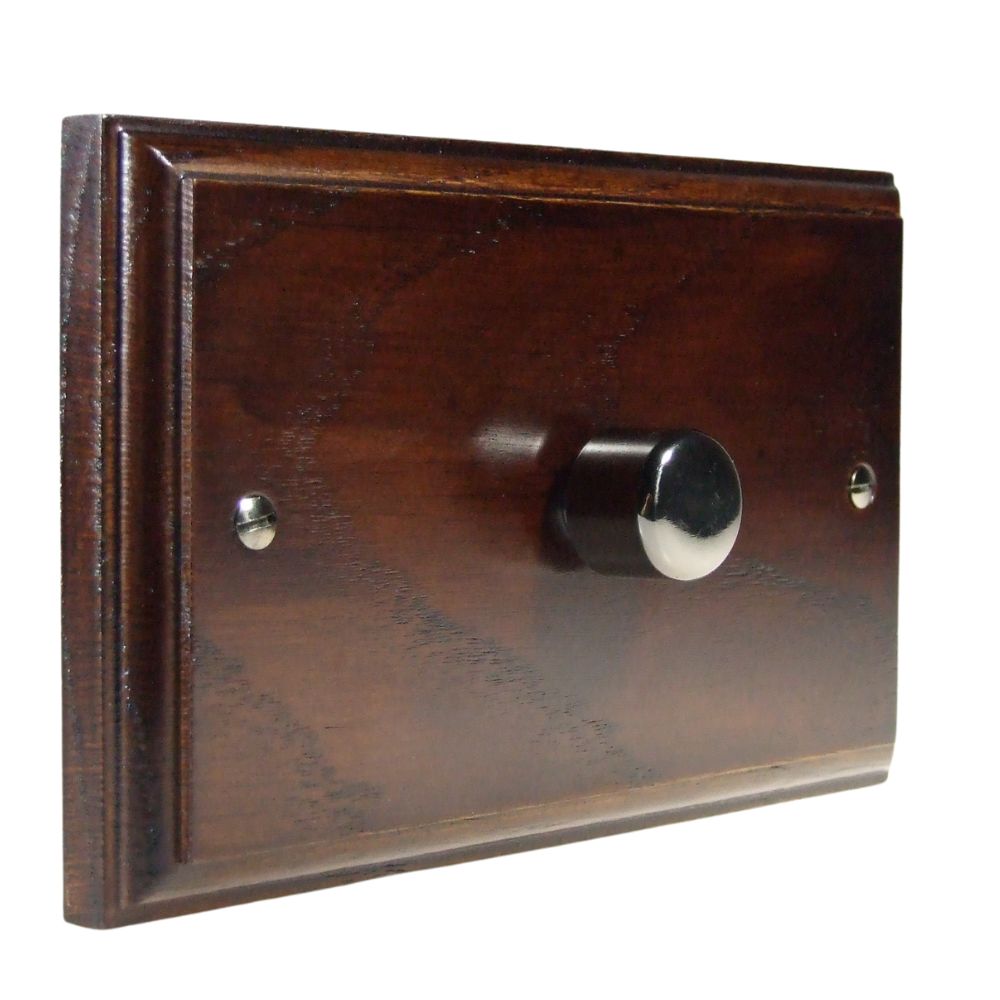 Classic Dark Oak Single 400W Dimmer Twin Plate Black Nickel Cap