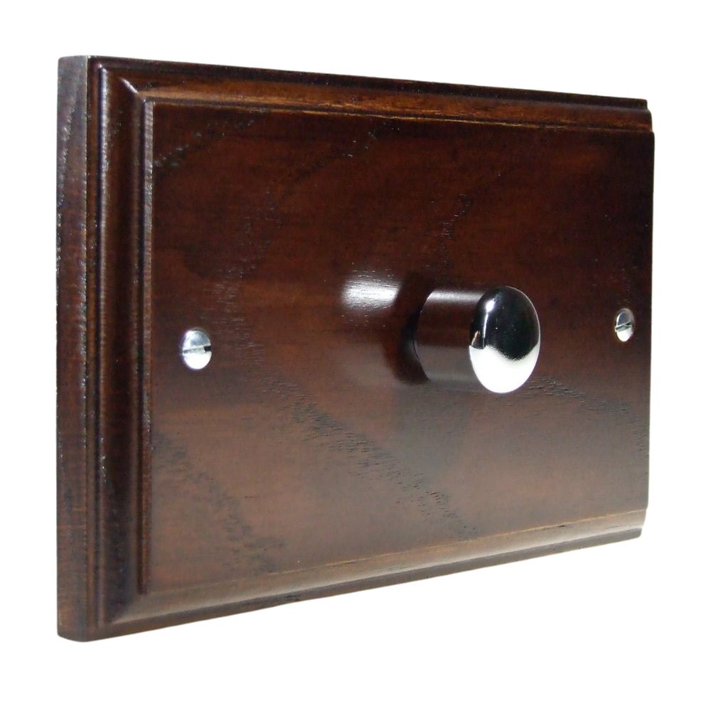 Classic Dark Oak Single 400W Dimmer Twin Plate Polished Chrome Cap