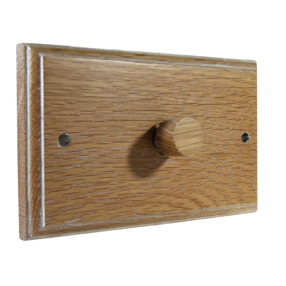 Classic Limed Oak Single 400W Dimmer Light Switch on Twin Plate Oak Caps
