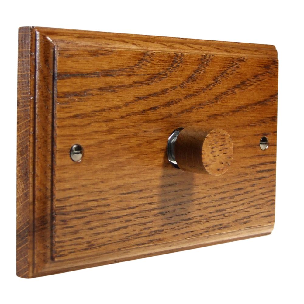 Classic Medium Oak Single 400W Dimmer Twin Plate Medium Oak Cap